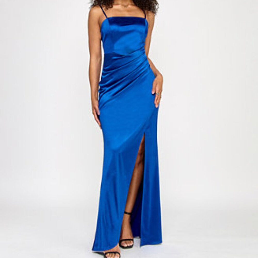 Emerald Sundae Pleated Gown in Royal Blue